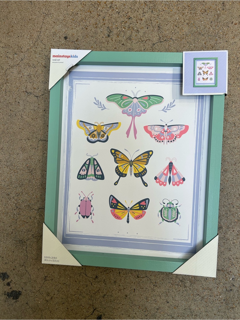 NWT Mint Framed Butterfly & Bug Print with Pastel Accents 16x20”